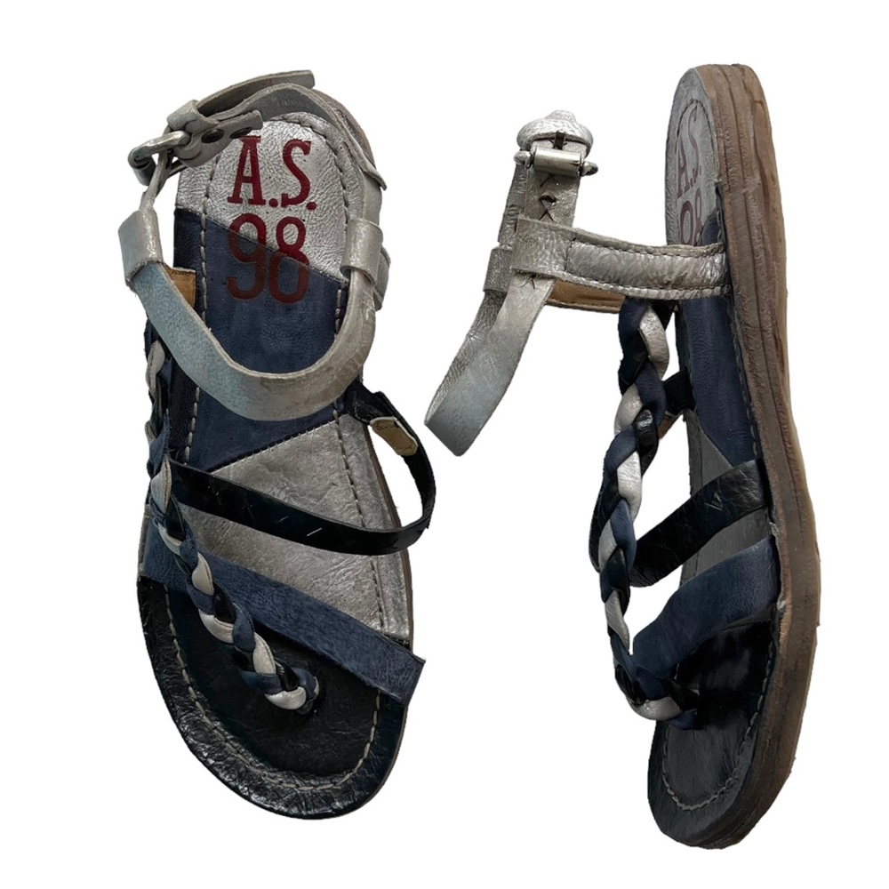 A.S.98 Navy and Silver Braided Strap Sandal | 36 (5.5/6)